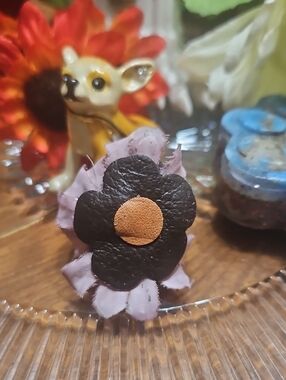 Handmade Genuine Leather Flower Dog Collar Charm NEW
